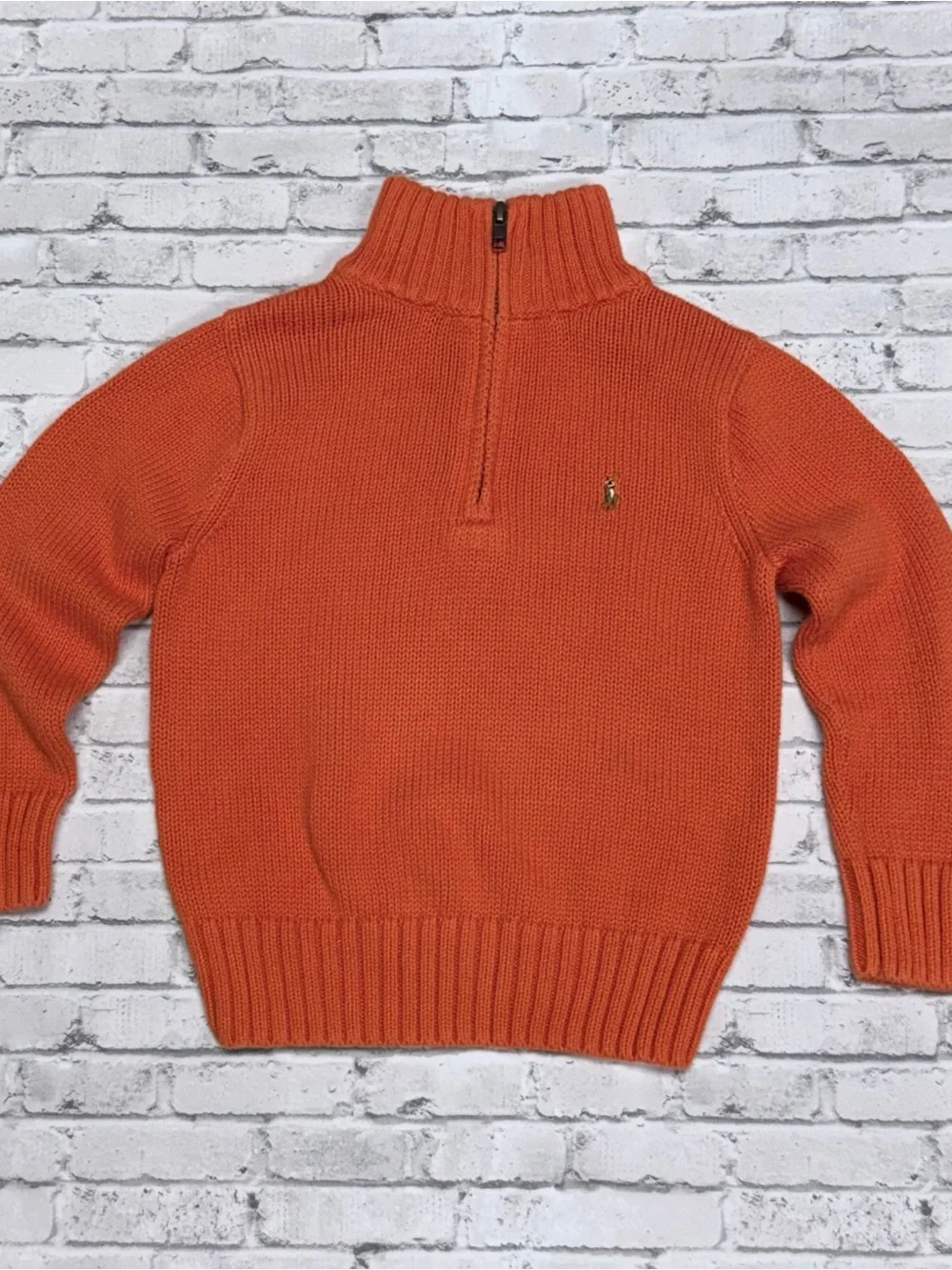 Polo Ralph Lauren Boys Orange 1/4 Zip Cotton Knit Sweater 4T Fall EUC Preppy